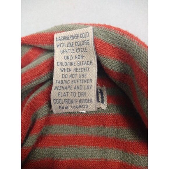 Duluth Trading L Turtleneck Striped Sweater Shirt Coolmax Long Sleeve Red Tan - Picture 5 of 7